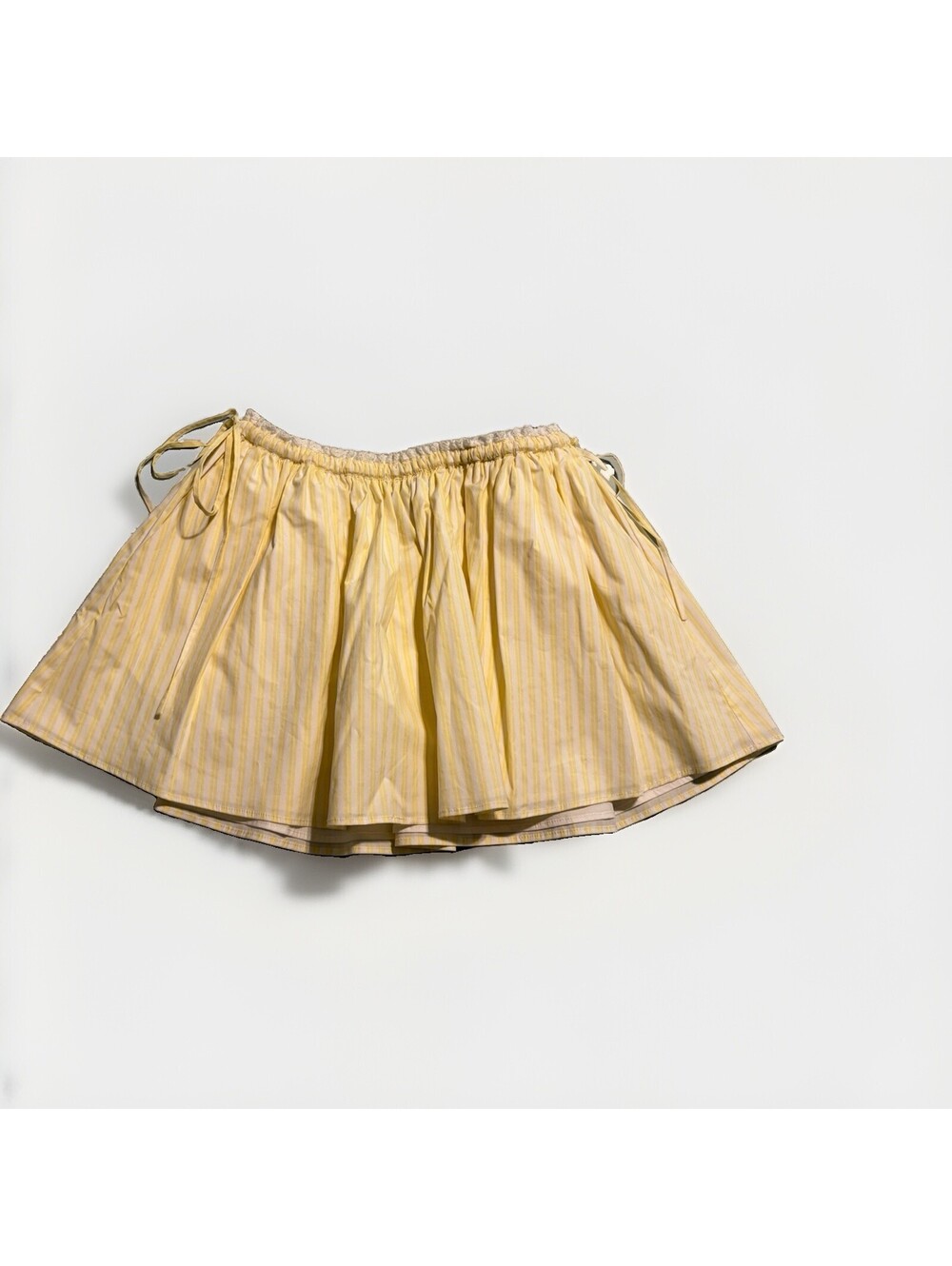 Oh Polly Women's Sz 2 White/Yellow Striped Mini Skirt Short Length Elastic